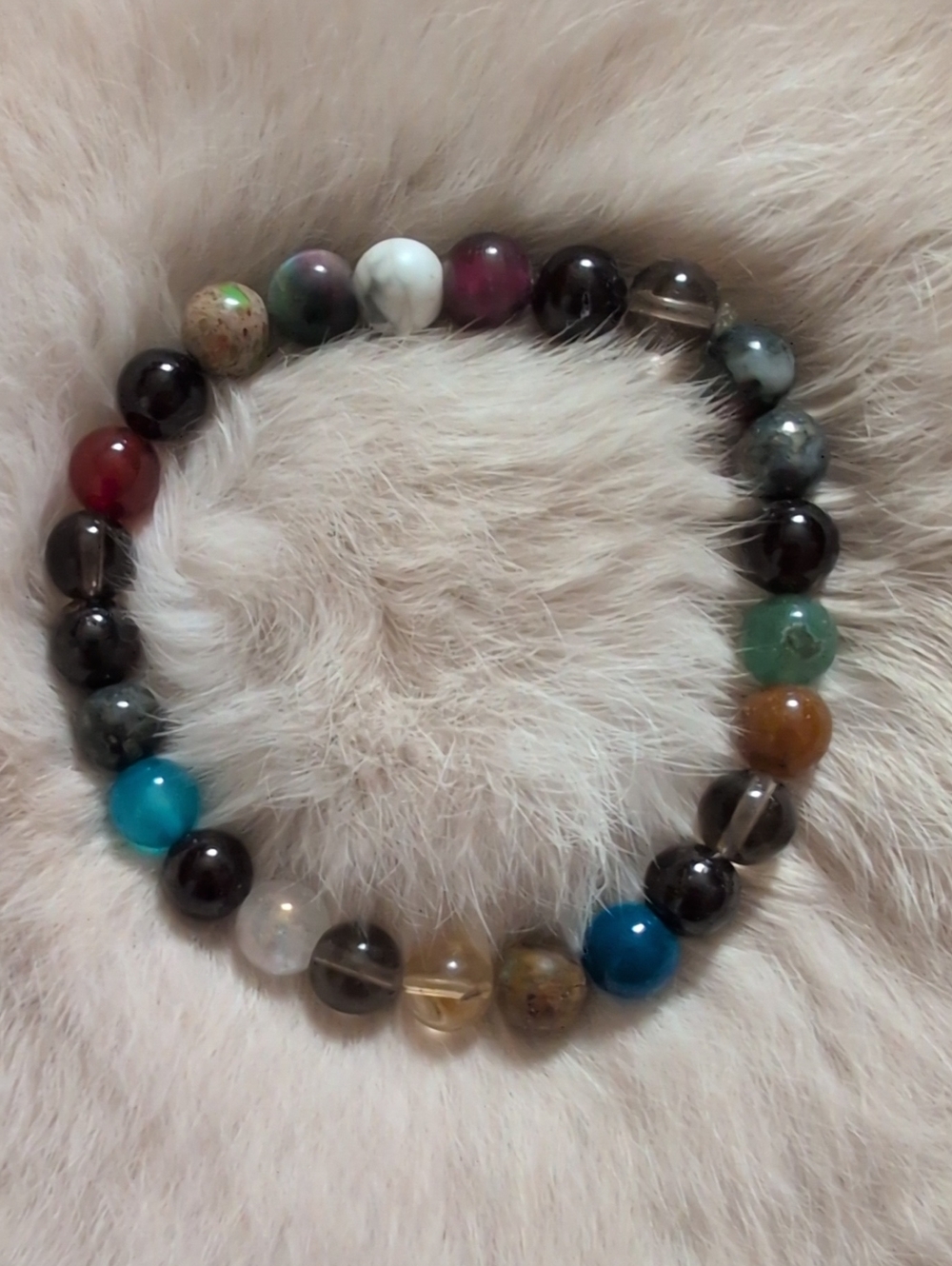 EUC Multicolor Natural Stone Beaded Stretch Bracelet